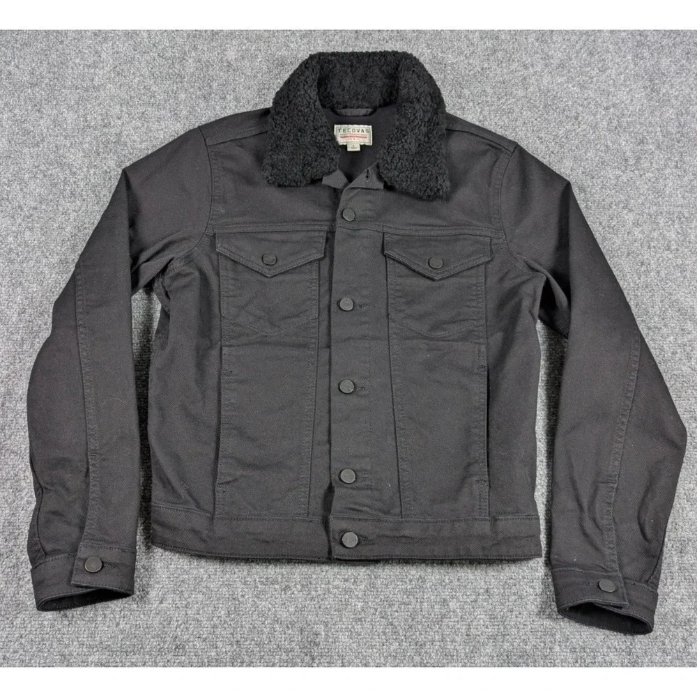 Tecovas Denim Trucker Jacket Mens Small Black Detachable‎ Sherpa Collar Western